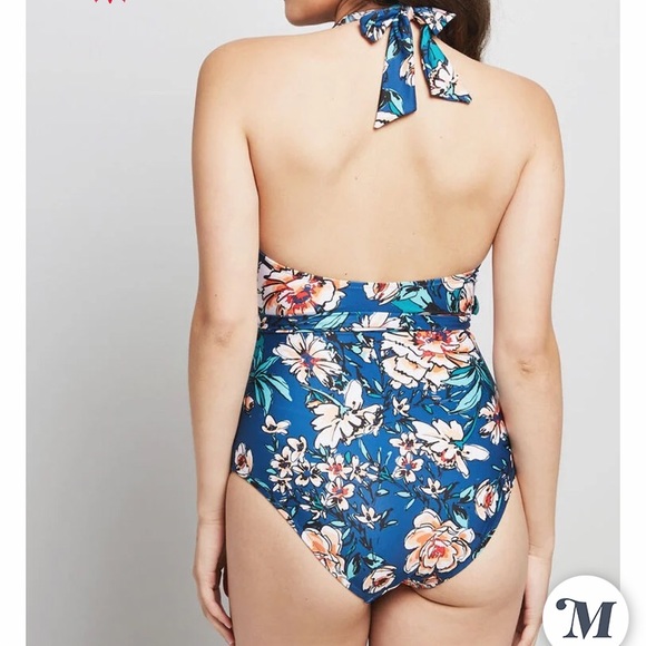 ModCloth Reese Blue Floral One Piece Swimsuit S - Picture 3 of 5